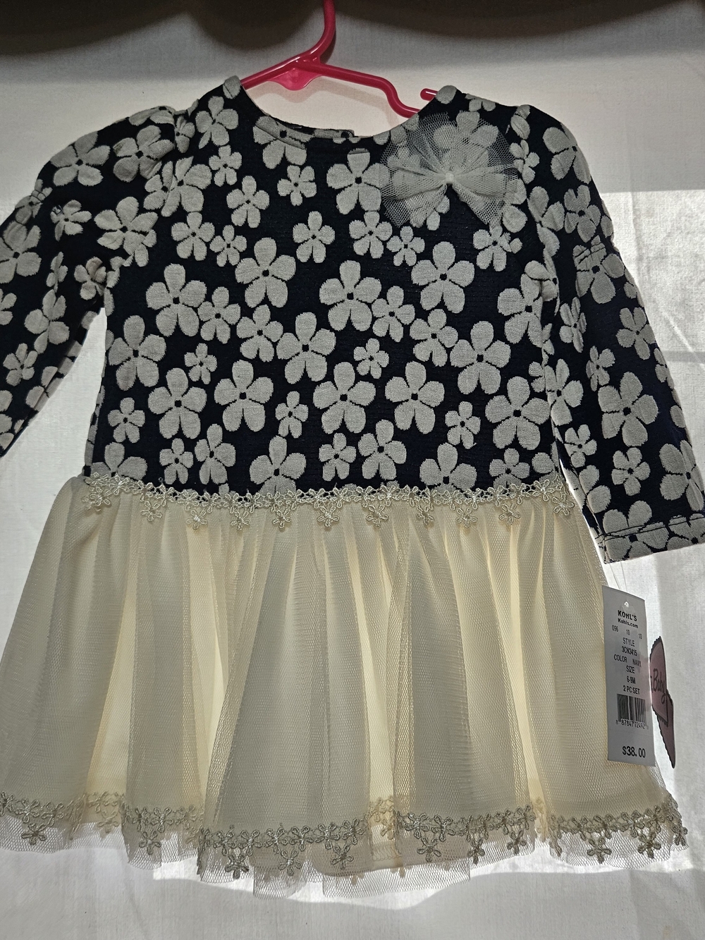 Kohl's Navy & Cream Floral Knit Tulle Party Dress